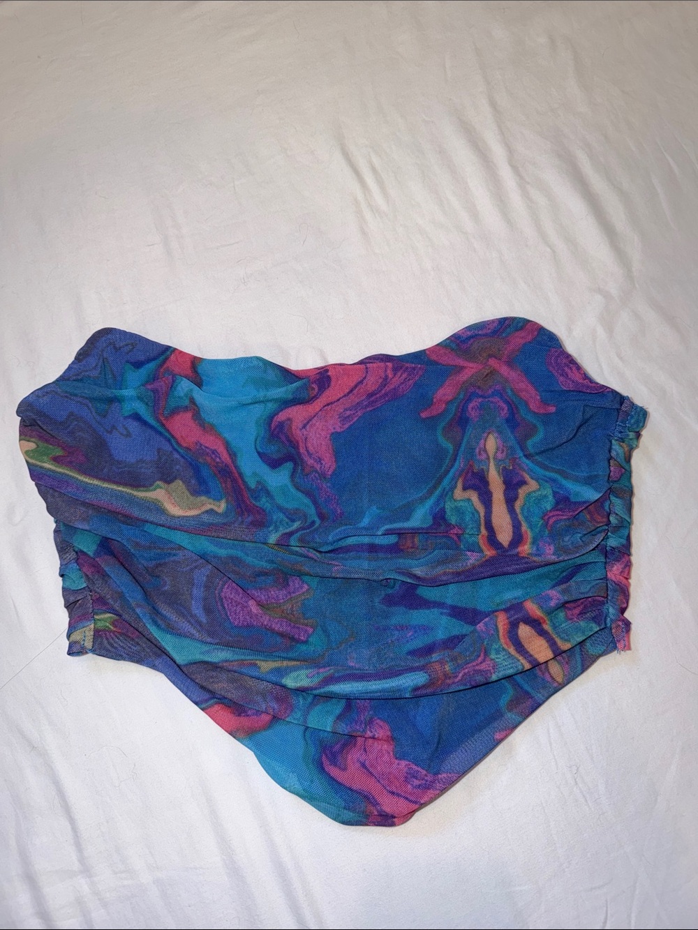 Blue Marble Print Strapless Bandeau Camisole Top